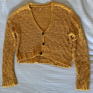 American Eagle Mustard Yellow Cropped Knit Cardigan – Size Small